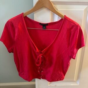Red Lace-Up Ribbed crop Top
